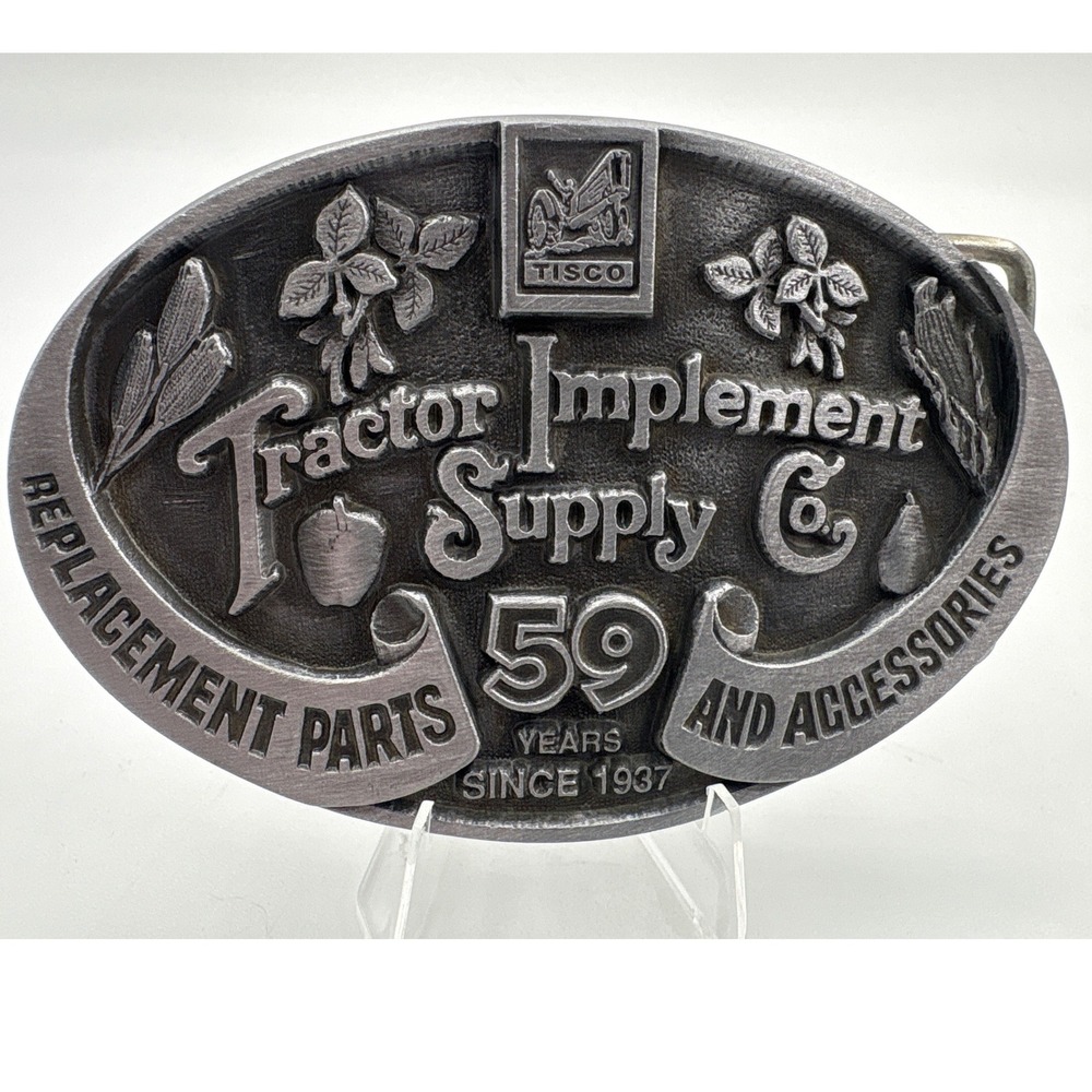 Tisco Tractor Implement Supply Co 59 Years Belt Buckle 1996 Vintage Pewter Tone - Picture 1 of 4